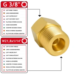 Adaptateur de bouteille GZ 21,8x1/14 LH / 3/8″ LH pour bouteilles de camping LPG et chalumeaux de couvreur